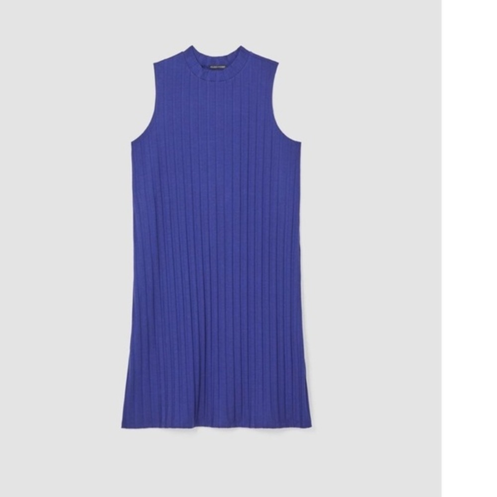 Eileen Fisher Iris Wide Rib Stretch Mock Neck Knee Length Dress Size Medium